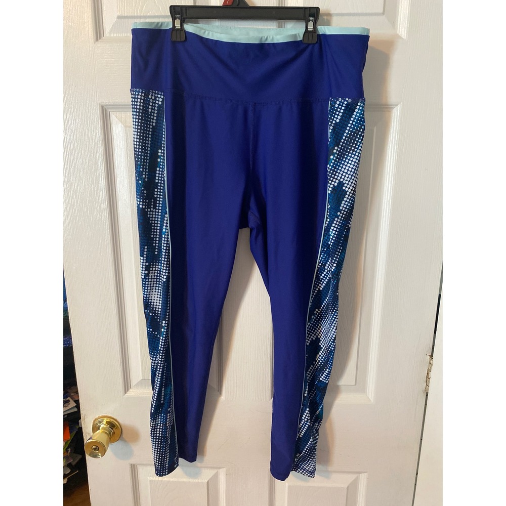 Xersion Womens XL Blue Geometric Print Side Panel Activewear Leggings Tights